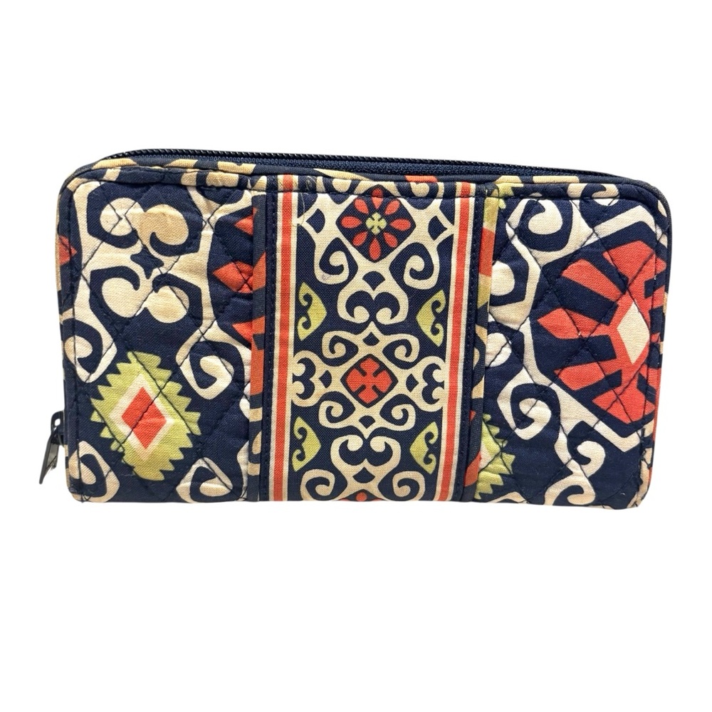 Vera Bradley Wallet Clutch Sun Valley Navy Cream Orange Lime Green Zipup - Picture 2 of 16